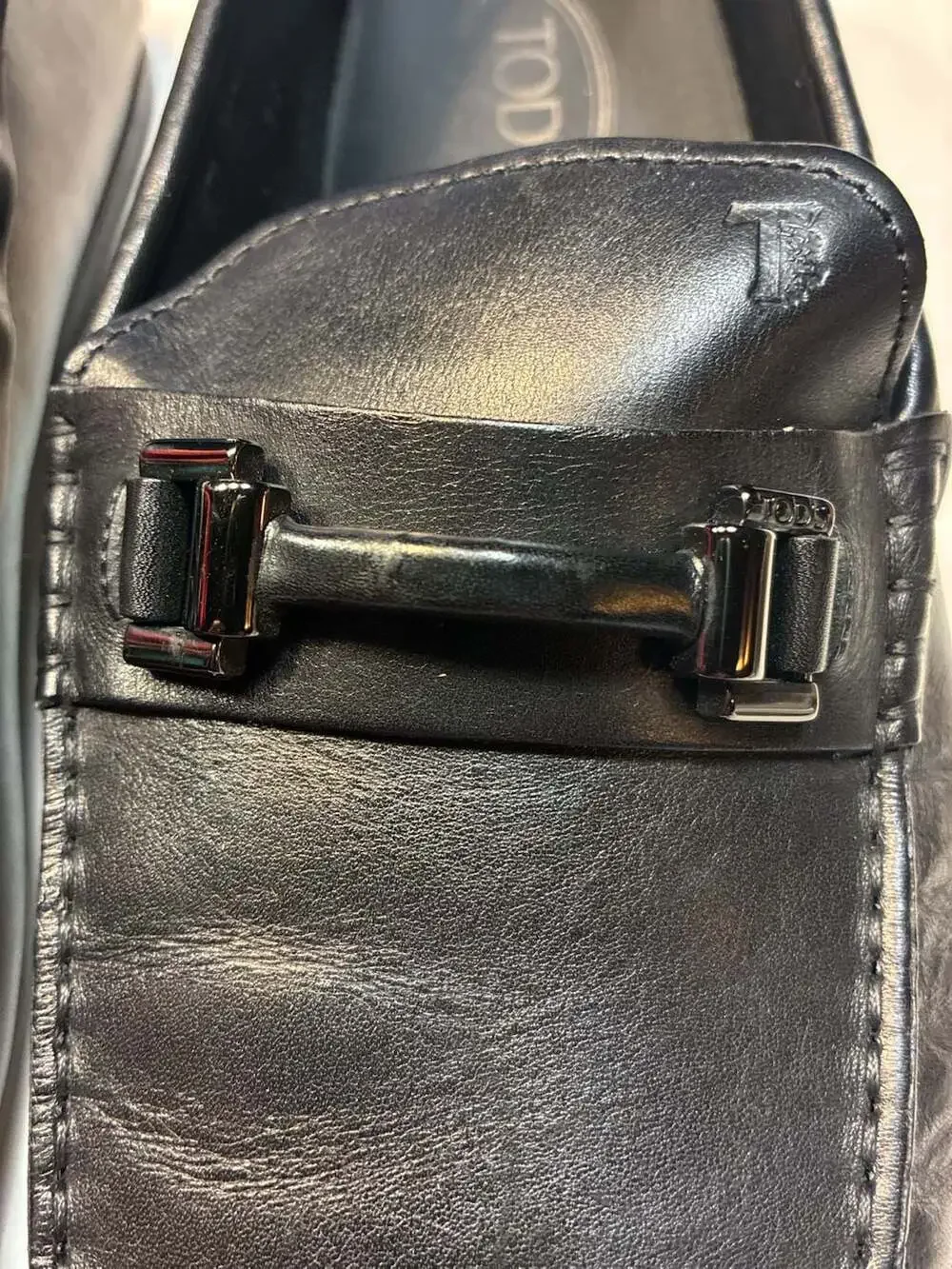 Tod's Black Leather Logo-Embossed Metal Bit Driving Loafers